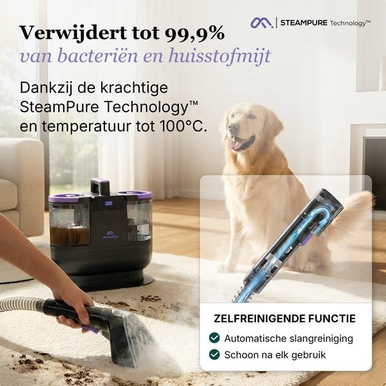 Motionflow Tapijtreiniger PRO – Professionele Dieptereiniging met Stoomfunctie tot 100°C – Krachtige 1700W Vlekkenreiniger - Stoomreiniging voor Vloer, Bank, Badkamer en Tapijt - Stoomreiniger & Zetelreiniger - Carpet Cleaner incl. Schoonmaakmiddel