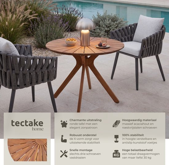 tectake® Ronde Houten Tuintafel - Ø70 x 62 cm - Acaciahout - Weerbestendig - Buitentafel - Bistrotafel - Bijzettafel - Tafeltje voor Balkon en Terras - Ook voor Binnen