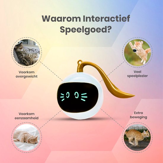 Otiume Interactieve Kattenbal – Zelfrollend – USB Oplaadbaar – Speeltje