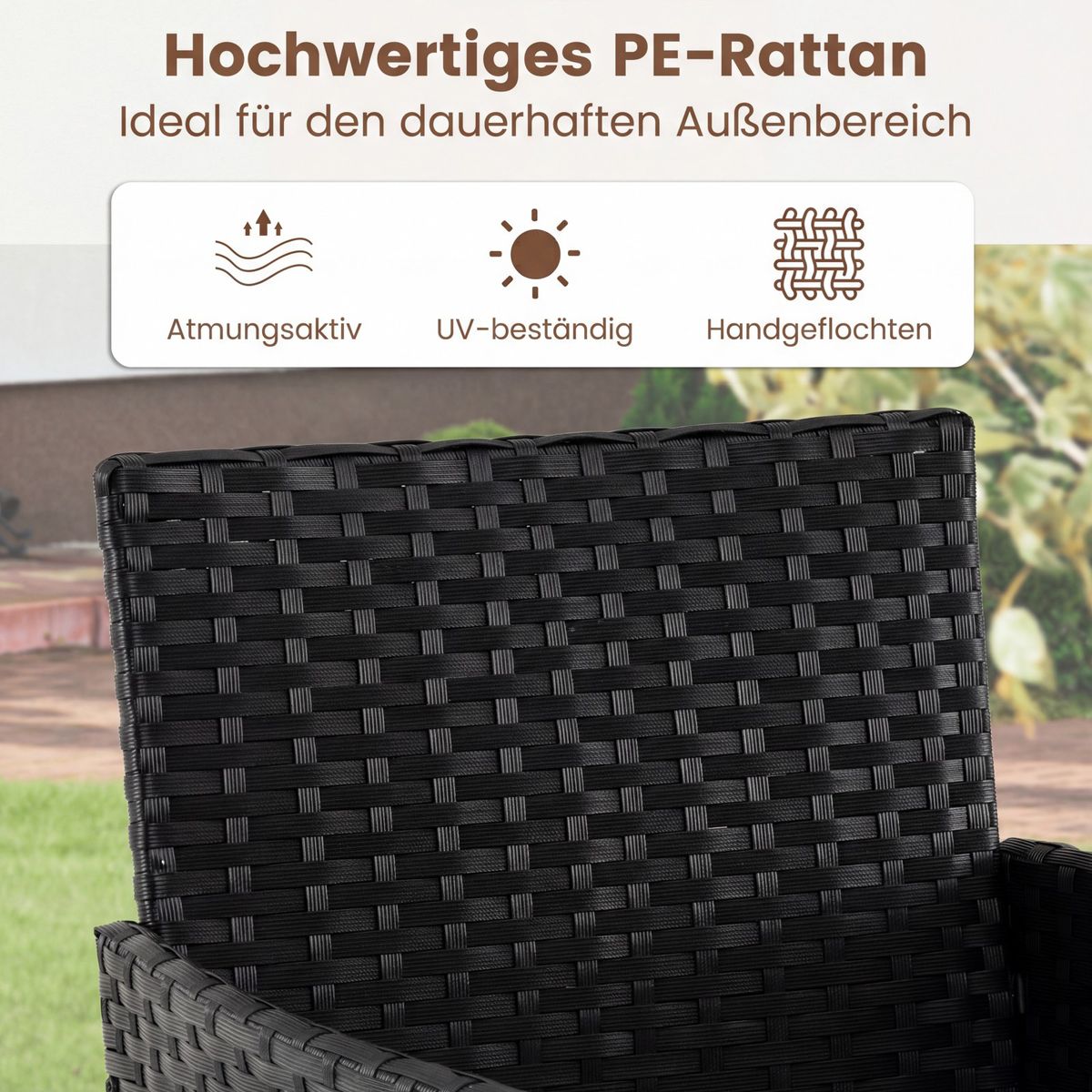 Coast 3-delige tuinset - 2 stoelen en tuintafel - handgevlochten rattan - zwart