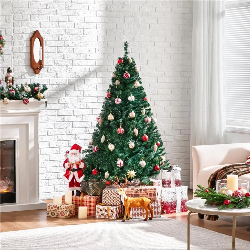 Yaheetech Kunstkerstboom - 154 cm Groen - 398 Takken - Realistisch - Opvouwbare Standaard - Compact - Groen
