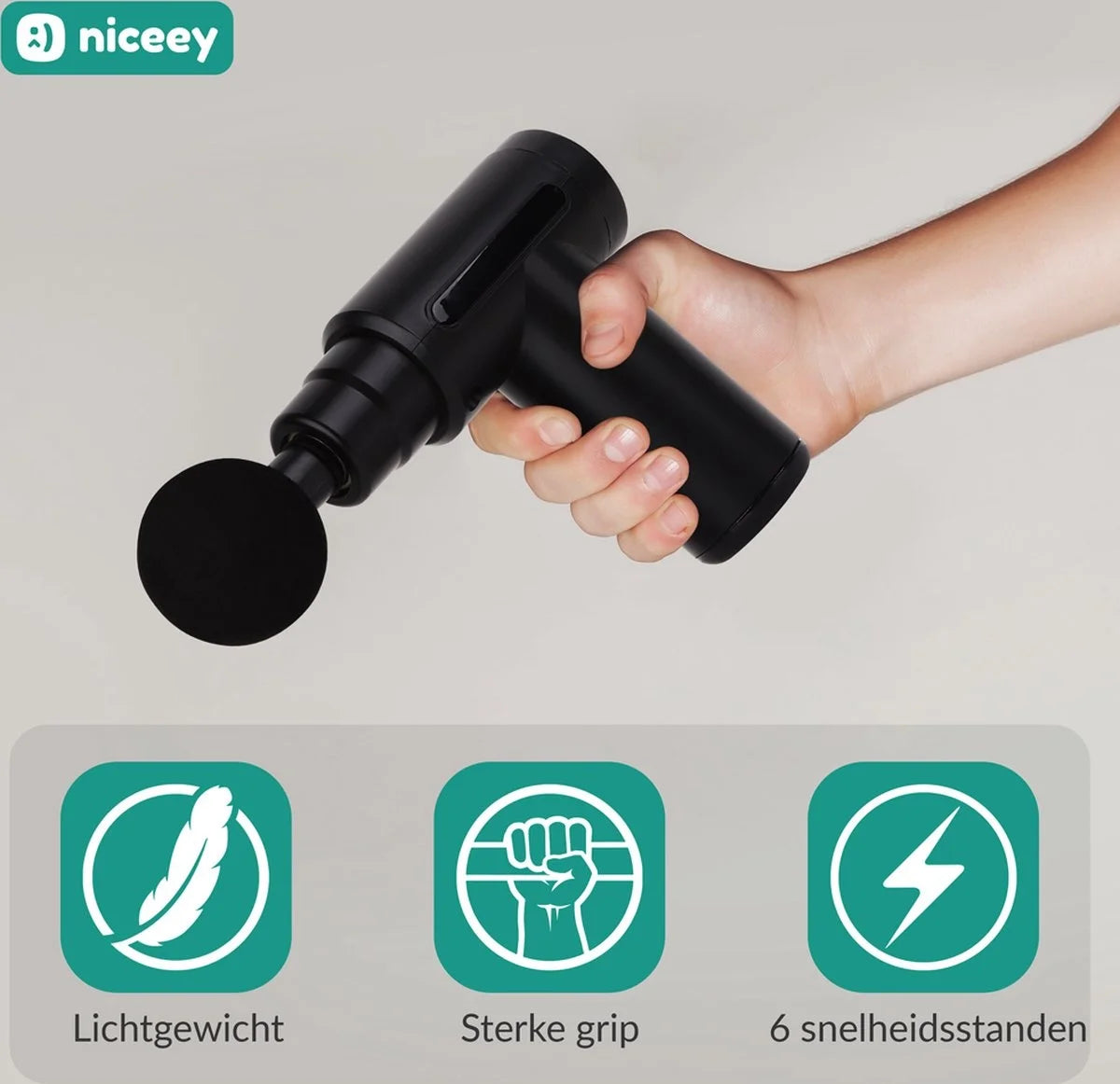 Niceey Massage Gun Mini - Krachtig - Draadloos - 5 Opzetstukken - Massage Apparaat - Massage Pistool - Sport en Relax Massage apparaat - Met Koffer - Zwart