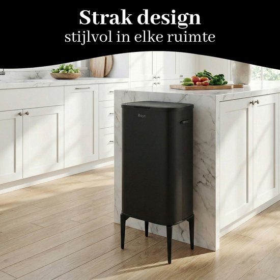 Bayt Prullenbak op pootjes - Prullenbak 60 Liter vuilniszakken - Vuilnisbak - Afvalbak - RVS - Zwart - 53L