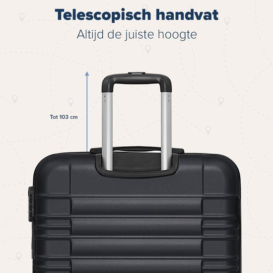 TRVLMORE Kofferset - 3 Delig - 38L Handbagage + 70L en 110L Ruimbagage - Lichtgewicht - Trolley - Reiskoffer Set - Zwart
