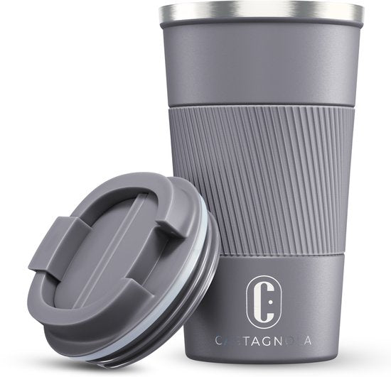 Castagnola Thermosbeker - Koffiebeker To Go - Travel Mug voor Koffie en Thee - Theebeker - 510 ML - RVS - Grijs