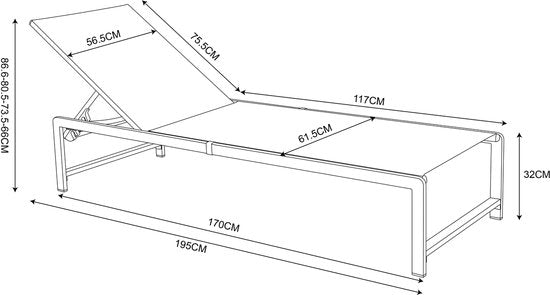 AXI Zane Ligbed Beige/bruin – Gepoedercoat stalen frame – Rugleuning met 5 standen – Textileen liggedeelte – 173x62 cm