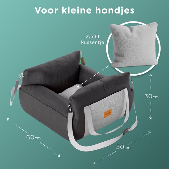 CozySense® Honden Autostoel - Hondenmand Auto voor Kleine Hond - Voorbank & Achterbank - Wasbare Hoes & Ook als Draagtas - Zwart/Grijs