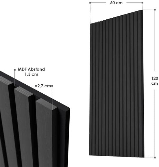 Juskys Jusky's - Akoestische Wandpanelen - Set Van 4 - Donkergrijs Eiken - 2,88 m² - Houten Design & Geluiddempend
