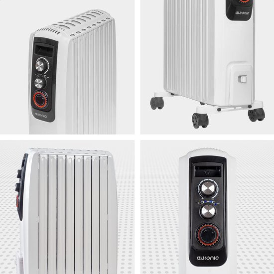 Auronic Olieradiator met Thermostaat - 2000W Heater - Elektrische kachel - Timer - 3 Standen - Wit