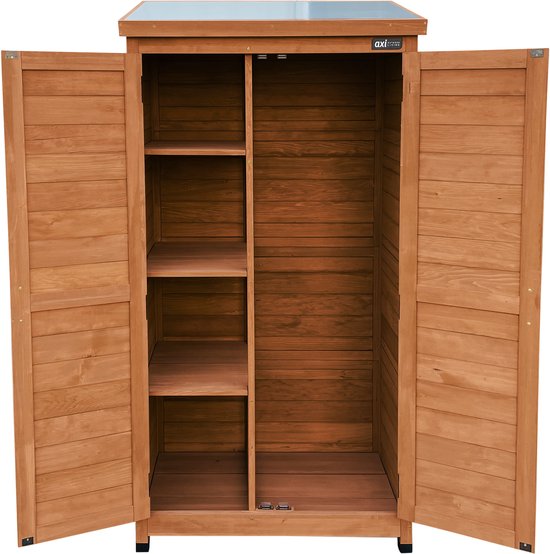 AXI Hugo houten opbergkast Coffee Bruin - Tuinkast met Verzinkt dak - 3 legplanken en bodem - FSC hout - Magneetsluiting - 85x52x174cm