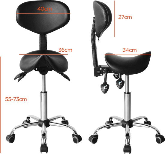 VVD Zadelkruk - Ergonomisch & Verstelbaar - 40 x 36 x 112cm - Zwart