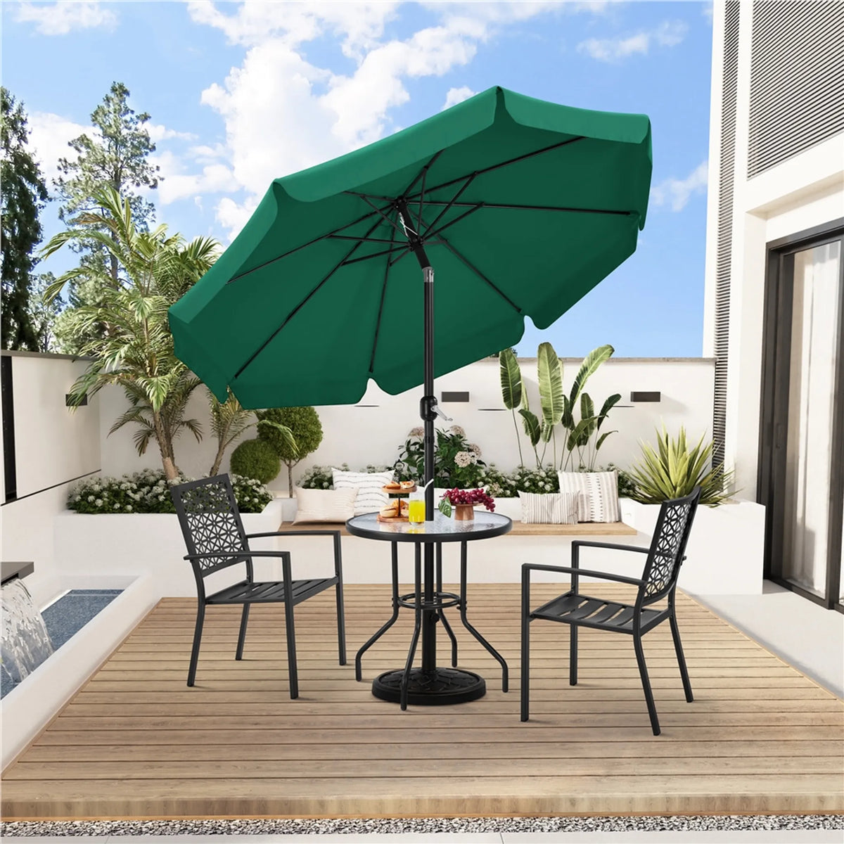 Tuinparasol met Volant Ø267,5 cm Kantelbaar met 8 Baleinen en Ventilatieopening Donkergroen
