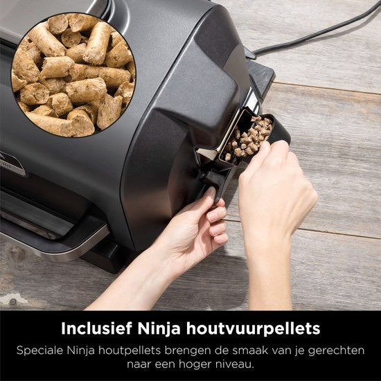 Ninja Woodfire Pro Connect XL - 7-in-1 Elektrische Smart BBQ Grill en Smoker - Inclusief Digitale Braadthermometer - Connect App - OG901EU