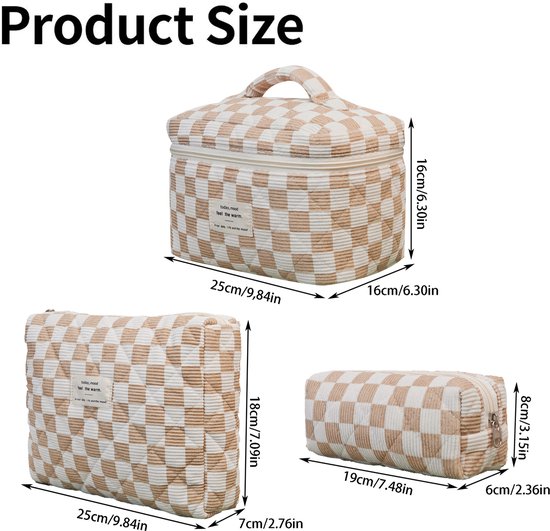 SC Travel Essentials - 3-delige Make-up Tas Set - Eco-vriendelijk Katoen - Gewatteerde Gebloemde Organizers - Ruim, Duurzaam en Ideaal voor Reizen