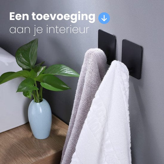 Zelfklevende Handdoekhaakjes - 1 stuk - Mat zwart - Handdoekhouder Badkamer - handdoekklemmetjes - Wandhaken - Deurhaken - Ophangsysteem Schilderijen - Plakhaakjes - Kapstokhaak - Zuignap Met Haak