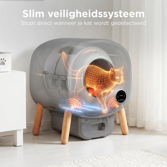 TrevoPet® Neo - Automatische Kattenbak met App - Zelfreinigende & Veiligheidssensoren - 13L Afvalbak - Incl. Kattenbakmat, 60 Zakjes & Accessoires - Grijs