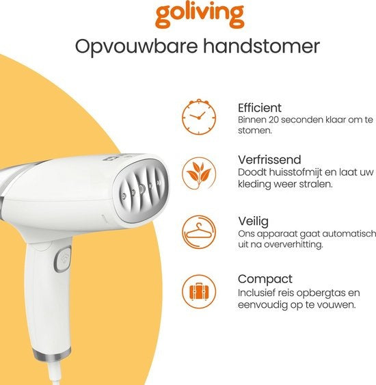 Goliving kledingstomer - Handstomer voor kleding/textiel/stof - Stoomstrijkijzer - Handstoomreiniger - Handstomer - Opvouwbaar - Incl. Reis-etui - Groen