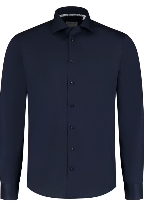Boston Brothers Business Shirt LS – Heren | Slim Fit, Semi-Wide-Spread Kraag | 100% Katoen-Twill, Strijkvrij | Navy 40 BBO35S110
