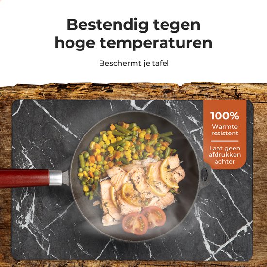 Castagnola Lederlook Placemats - Antislip Placemat van Kunstleer - Waterafstotende Onderlegger - Onderzetter - 6 Stuks - 45 x 30 cm - Zwart/Wit - Marmerpatroon