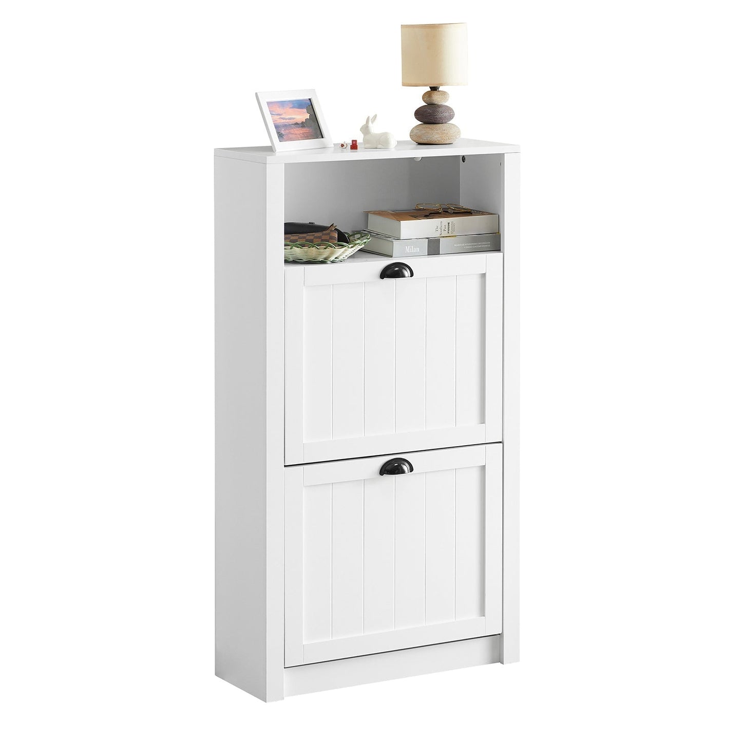 SoBuy FSR87-K-W Schoenenkast Met 2 Kleppen - 60 x 24 x 110 cm - Wit