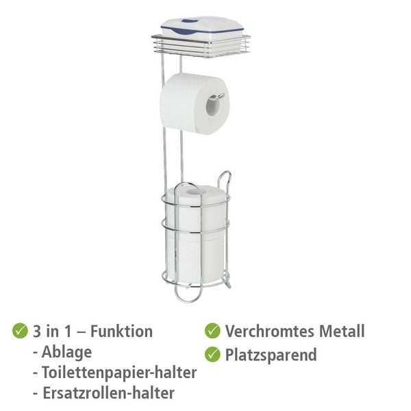 Staande Toiletrolhouder Chroom - Met Legplank en Reserverolhouder