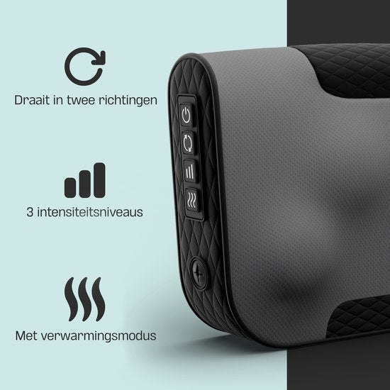 CozySense® Shiatsu Massagekussen - Elektrisch & Draadloos Massage Apparaat voor Nek en Rug - Warmtefunctie - Oplaadbaar - Ergonomisch - Zwart