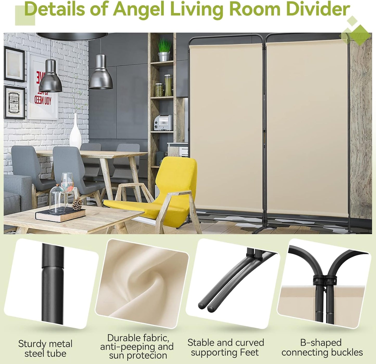 Angel Living Kamerscherm 2 Panelen - 162 x 180 cm - Beige
