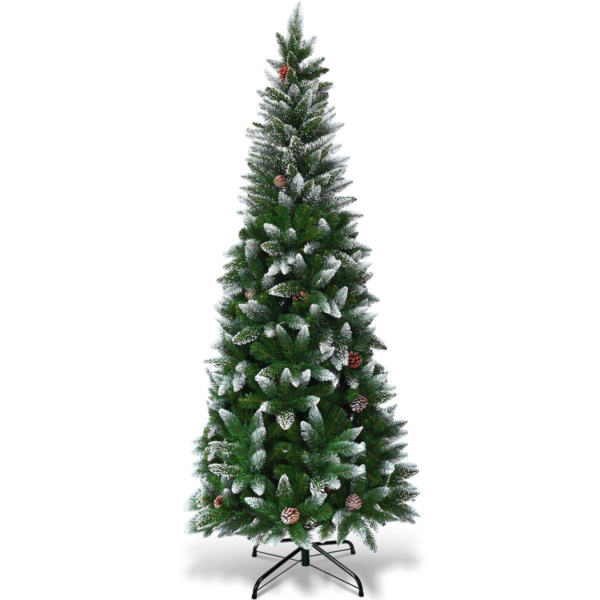 Coast Besneeuwde Slim Kunstkerstboom Groen/Wit – 64 x 183 cm – Met 630 Takpunten en 29 Dennenappels