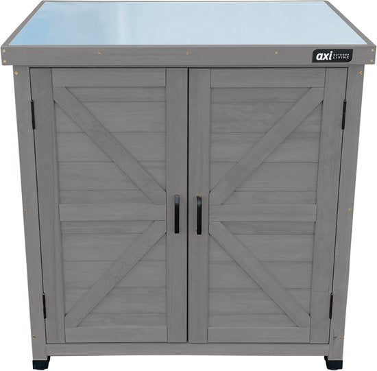 AXI Felix houten opbergkast – Tuinkast van FSC Hout - Magnetisch sluitsysteem - Verstelbare poten - 80x45x93cm - Warm Grijs