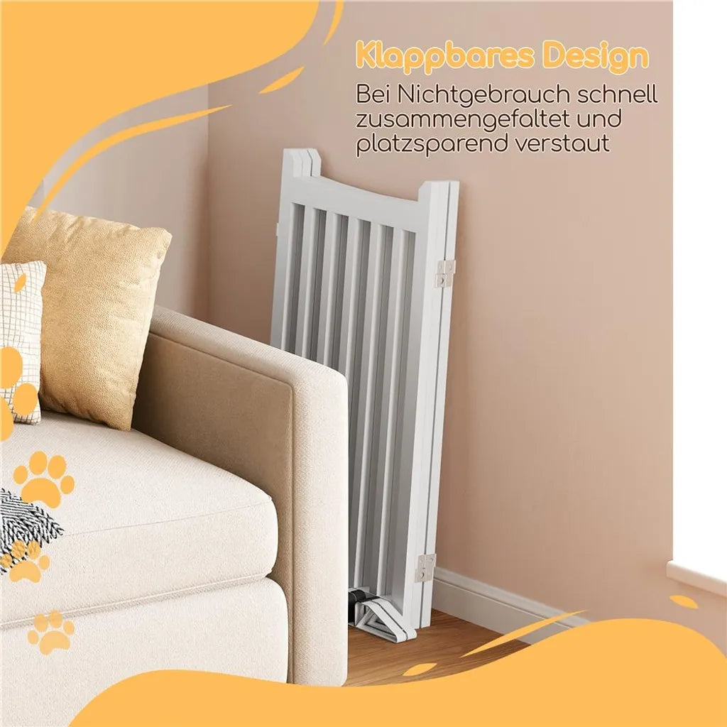 Yaheetech Hondenhekje 151,5 × 90,5 cm – Wit Hout – Opvouwbaar Veiligheidshek met 3 Panelen en 2 Steunvoeten