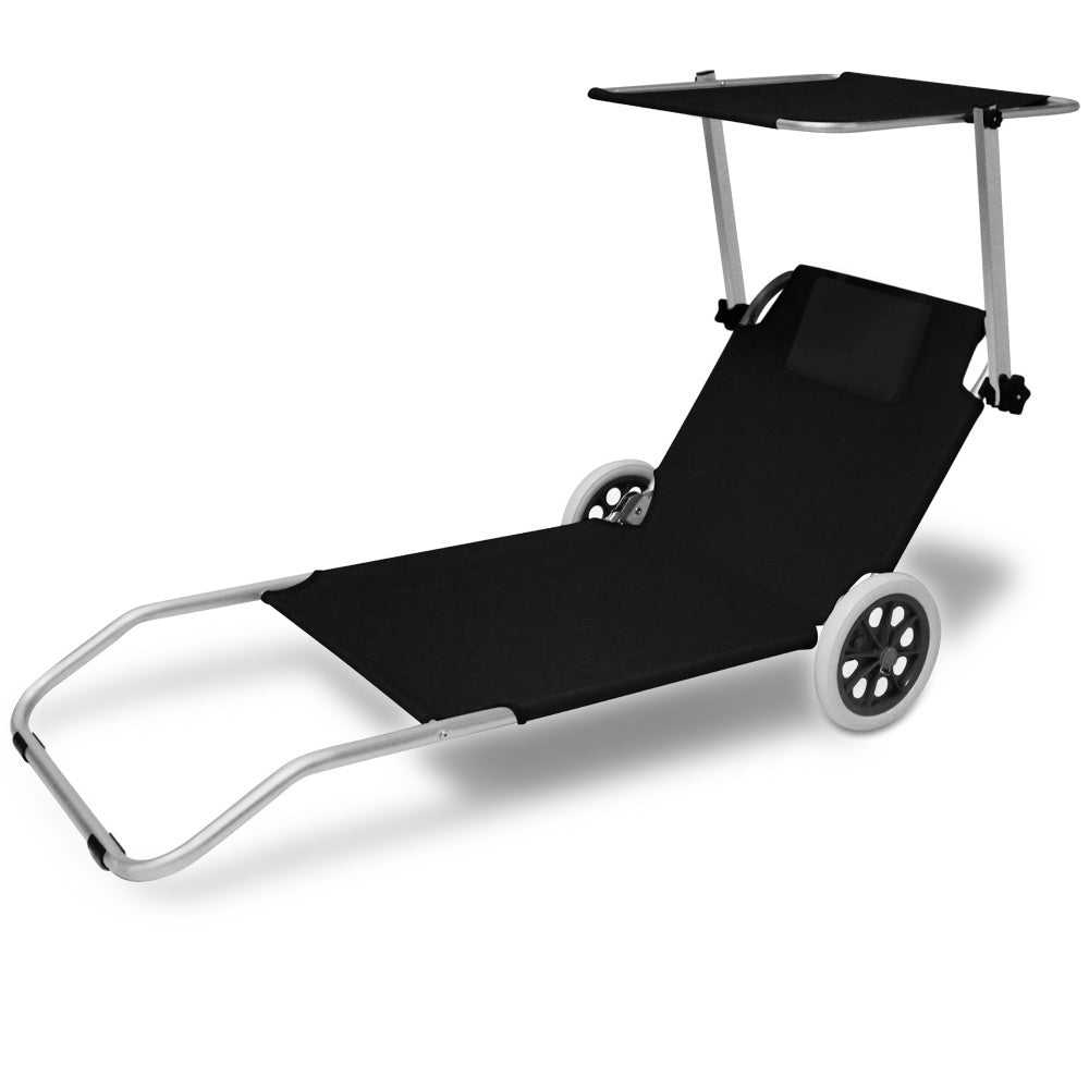 Strandstoel inklapbaar met wielen - Aluminium - Zwart