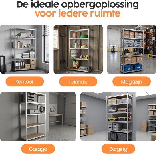 Infinity Goods Stellingkast - Set van 2 - 180x90x40 cm - Metalen Opbergrek - Voorraadkast - Magazijnstelling 5 Planken - Max. 175kg Per Plank, 875kg Totaal