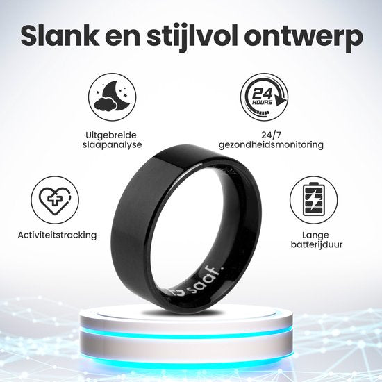 Smart Ring - Maat 7 - voor Dames en Heren - Activity Tracker - Wearables - Zwart - van Saaf