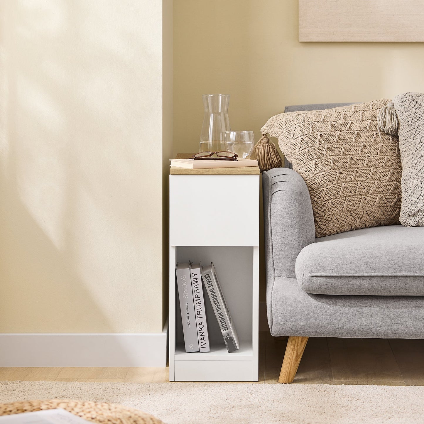 SoBuy FBT162-WN Nachtkastje 20x60x65 cm Wit met 3 vakken voor boxspringbed en kleine ruimtes