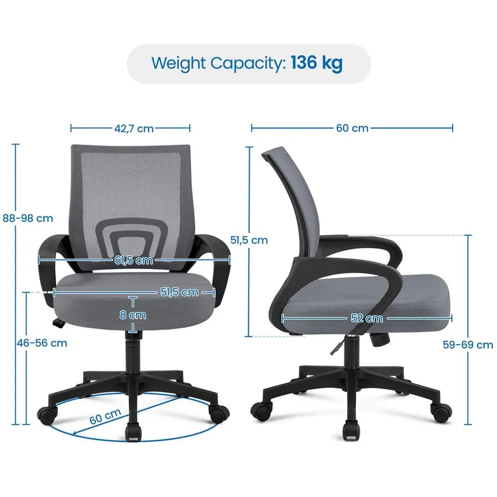 Yaheetech Bureaustoel Ergonomisch met Wipfunctie, Donkergrijs