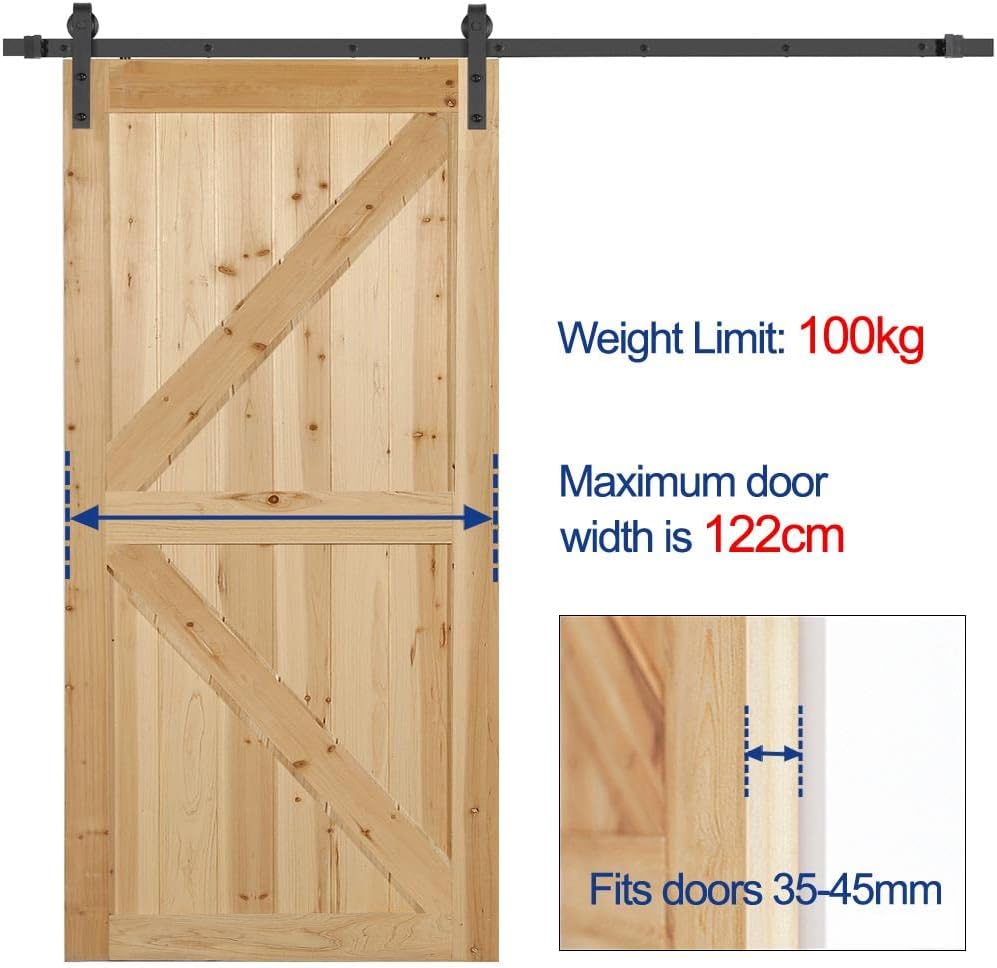 Yaheetech Schuifdeurbeslag - Tot 100 Kg - IJzer - 244 x 23 x 5.5 cm - Zwart