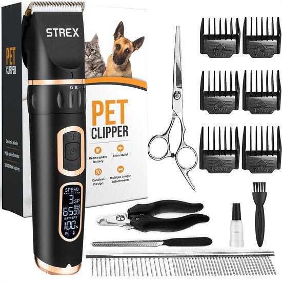 Strex Hondentondeuse / Dieren Tondeuse Extra Stil - Draadloos - 5 Standen - Hondentrimmer Voor Alle Vachten - Ook Voor Katten