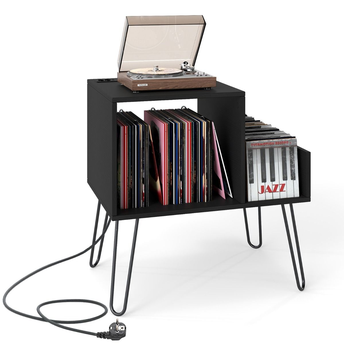 Coast Platenspelerstandaard - bijzettafel met stopcontact en USB - mid-century stijl - wit/zwart/bruin - 66 x 45 x 67 cm