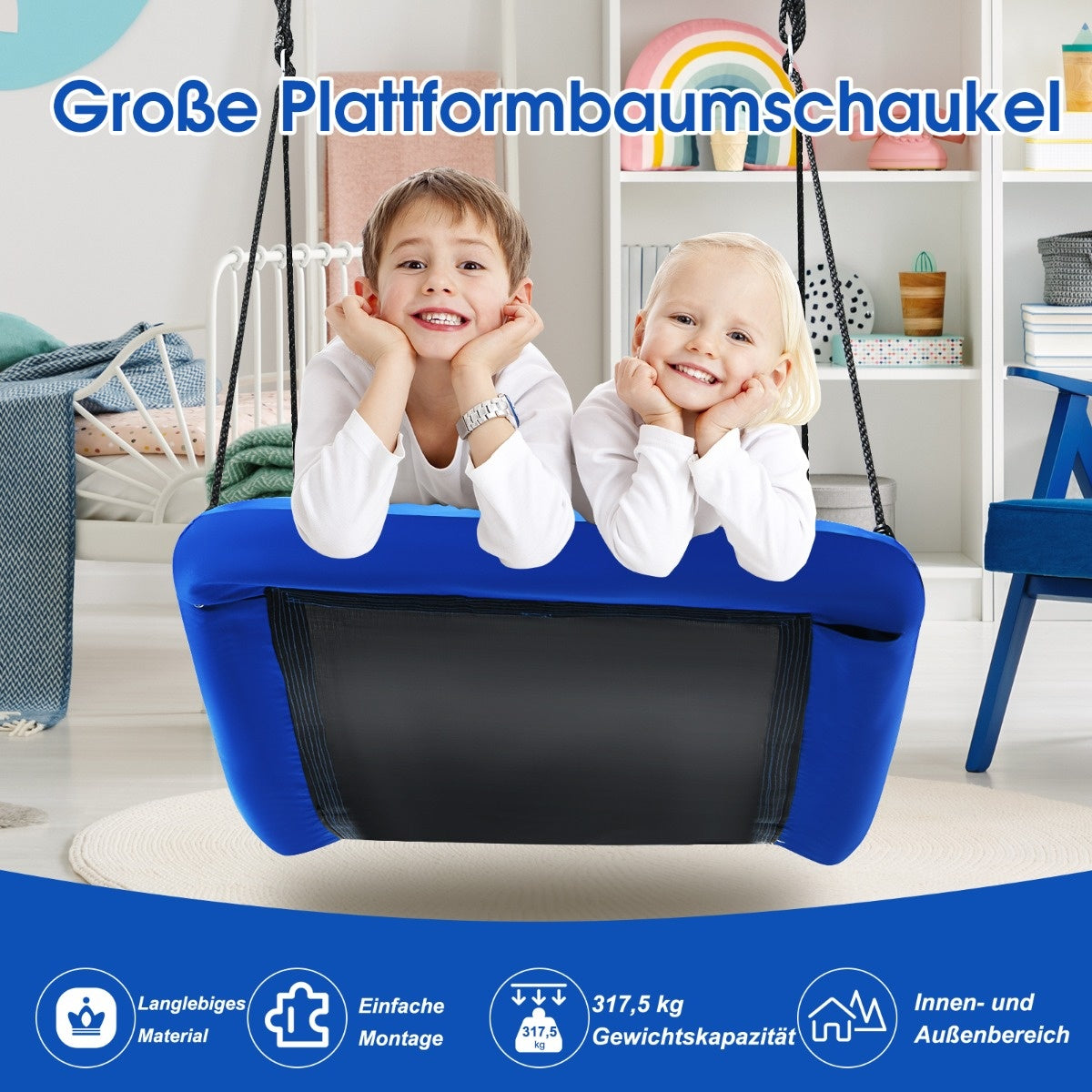 Coast Tree Swing Swing Swing met verstelbaar touw buitenzwaai 83 x 155 cm blauw