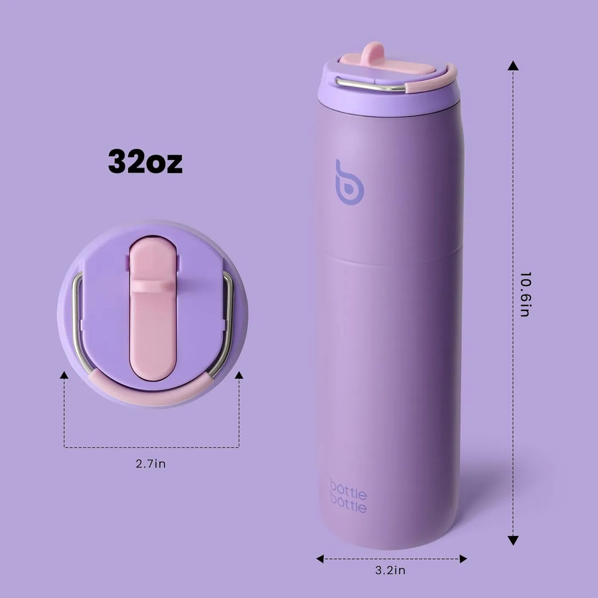 Bottle Bottle Thermosfles met Rietjesdop - Paars - 946 ml - 9,1 x 29 cm