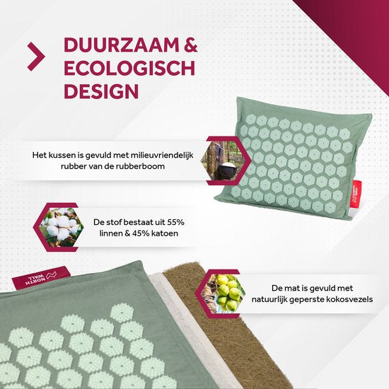 Northwall Spijkermat met Kussen & Draagtas - Acupressuur mat met Spijkerkussen - Spijkerbed - Acupunctuur - Meditatie - Shakti Massage - Groen