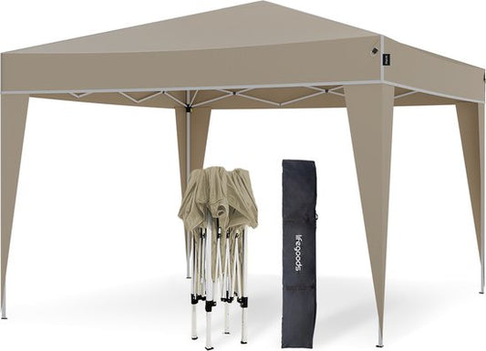 LifeGoods Partytent Plus - Opvouwbare tent - Paviljoen - 3x3 m - Easy Up - Versterkt Frame - Waterdicht - Draagtas - Beige