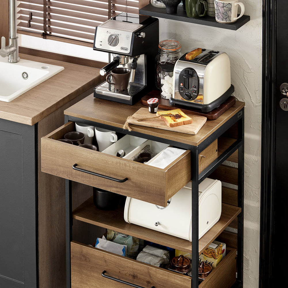 SoBuy Keukenwagen met 1 plank en 2 lades - Max. 63KG - 60 x 45 x 90 cm - Houtkleur
