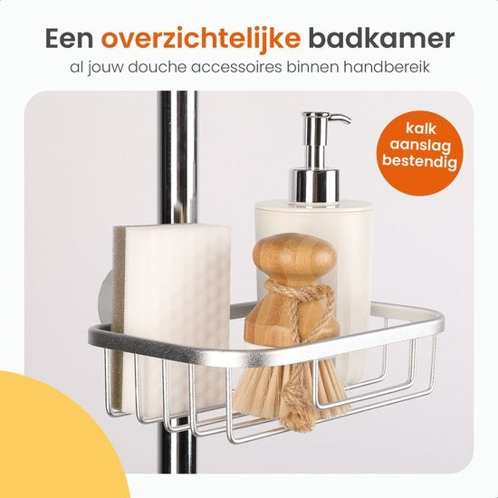 Goliving Doucherek hangend - Doucherekje - Zonder Boren - Keukenrek - Gootsteen Organizer - Badkamer Accessoires - 19,5 cm - Set van 2 - Zilver