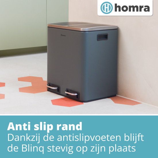 Homra BLINQ Afvalscheiding prullenbak met 2 vakken - 2 x 15 L inhoud - Duo pedaalemmer Grijs - Afvalemmer 30 Liter - Recycle Afvalbak - Grijze Afvalscheidingsprullenbak - Hygiënisch Afval Scheiden - Keuken Vuilbak - Kantoor