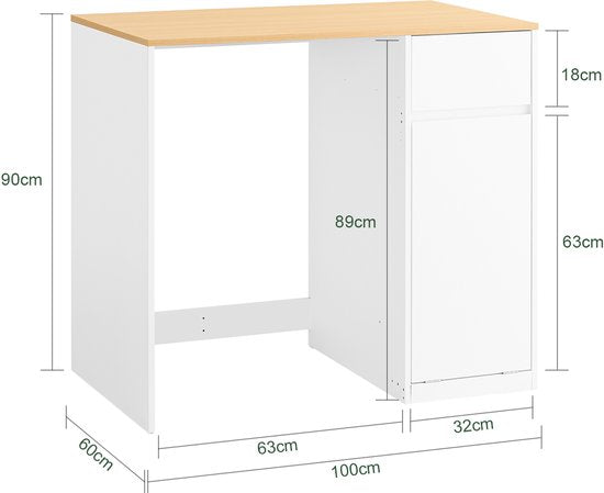 SoBuy Wasmachinekast - Badkamermeubel - Wasmand en Lade - hout - wit - 100 x 60 x 90 cm - BZR217-WN