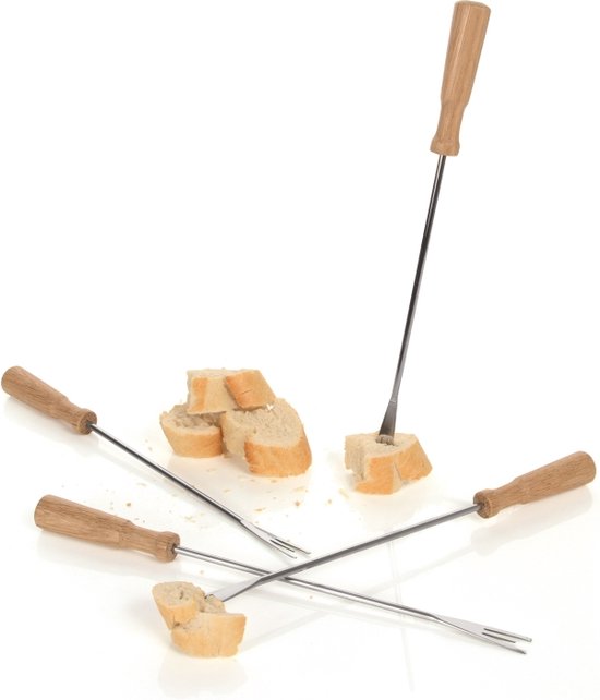 Boska Fonduevorken Oslo - Set van 4 Vorkjes - met Extra Grip - Zilver/Bruin