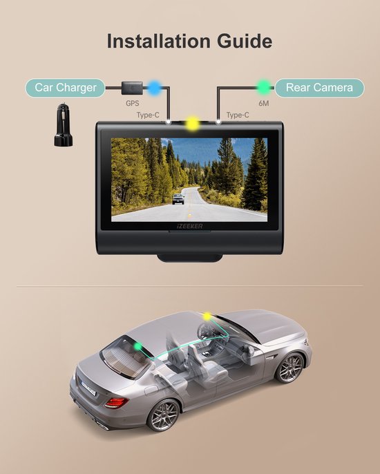 iZEEKER GD850 Dashcam voor auto - 4K & 1080P - Voor en Achter Camera - WiFi en GPS - 3'' IPS Touchscreen - Sony Sensor - Nachtzicht