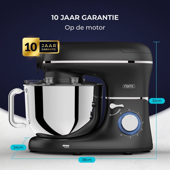 Fentic Keukenmachine – 2000W – Keukenrobot – Foodprocessor - 6,2L Mengkom – Incl. Vleesmolen, Blender en extra Accessoires – Zwart