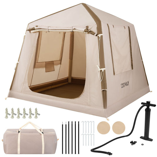 Coast Opblaasbare Campingtent - 2 tot 4 personen - Inclusief pomp en draagtas - Khaki - 210 x 210 x 180 cm